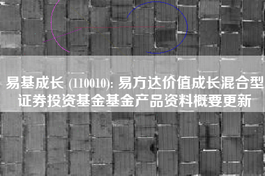 易基成长 (110010): 易方达价值成长混合型证券投资基金基金产品资料概要更新