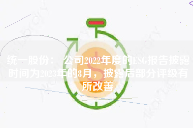 统一股份： 公司2022年度的ESG报告披露时间为2023年的8月，披露后部分评级有所改善