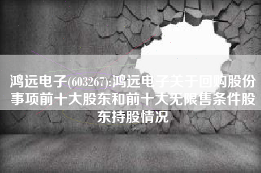 鸿远电子(603267):鸿远电子关于回购股份事项前十大股东和前十大无限售条件股东持股情况